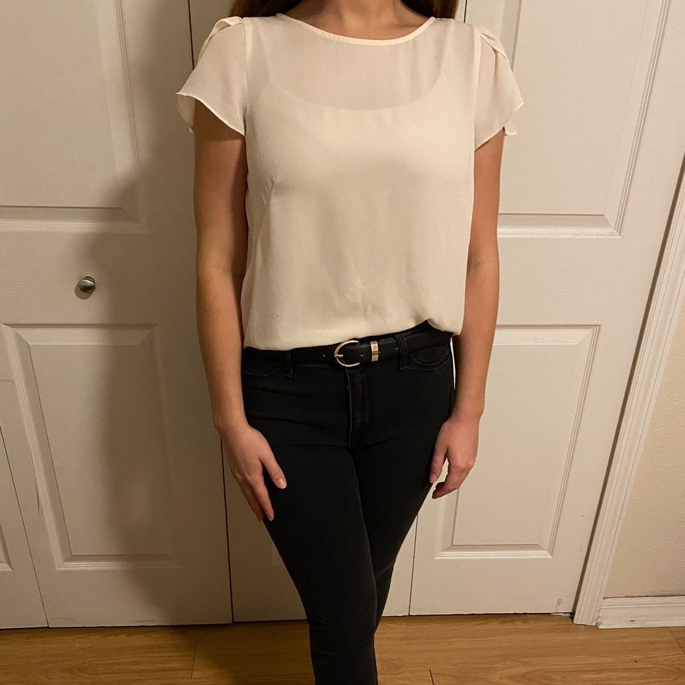 White Flutter Sleeve Blouse